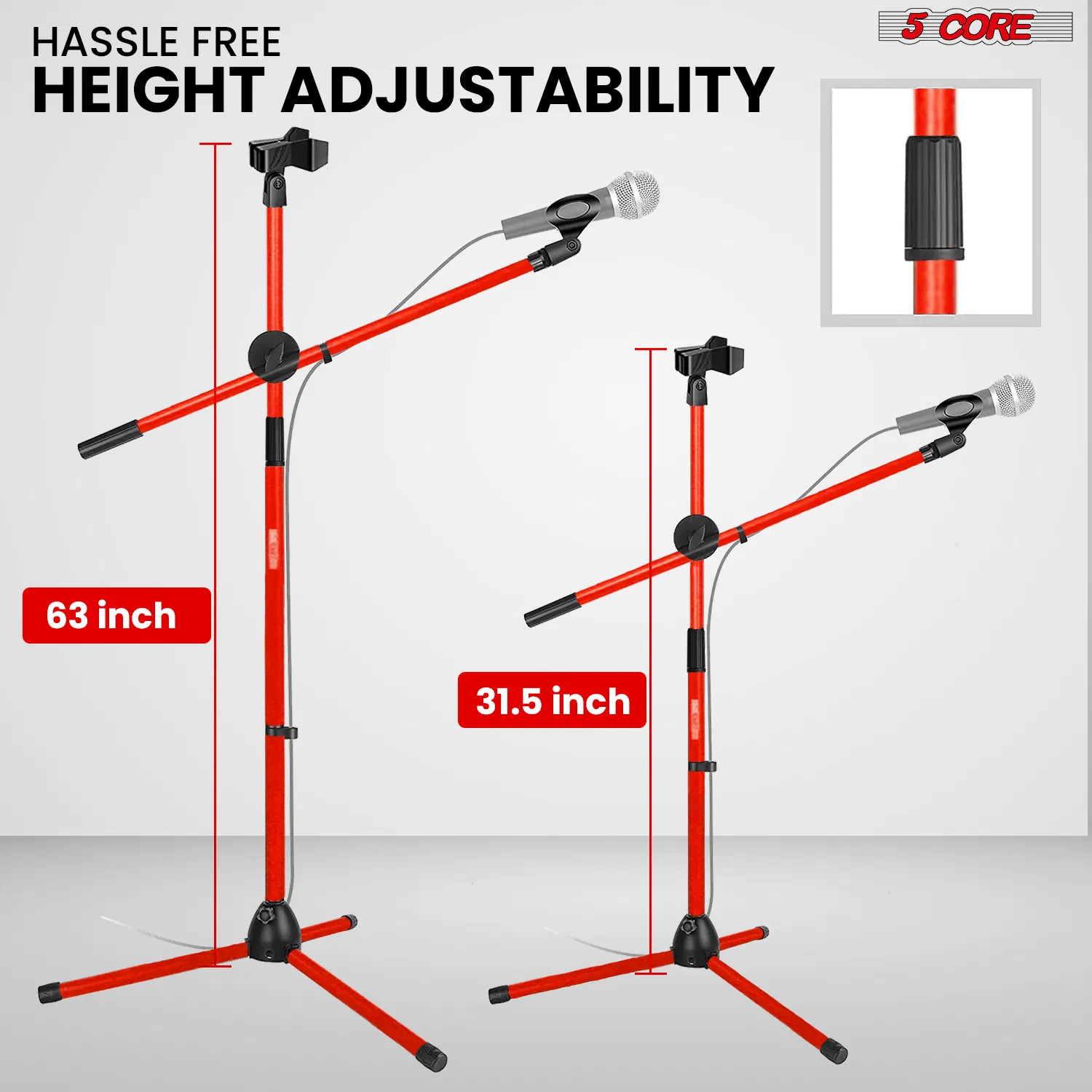 5 Core 2Pcs Mic Stand Floor Height Adjustable Tripod Microphone Stands w Extending Telescoping Boom Arm photo 2