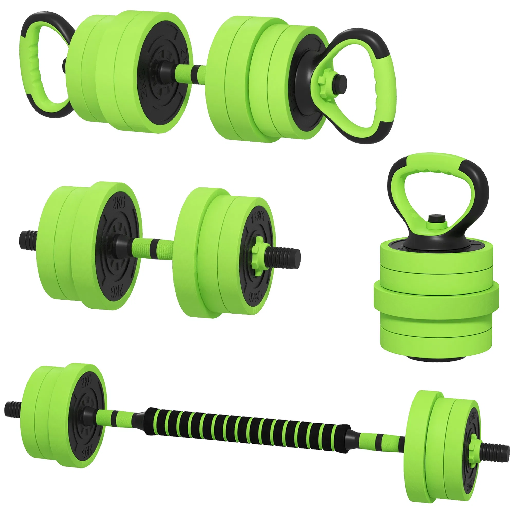88lbs 4-in-1 Adjustable Weight Dumbbell Set, Barbell, Kettlebell, Push Up Stand, Green photo 1