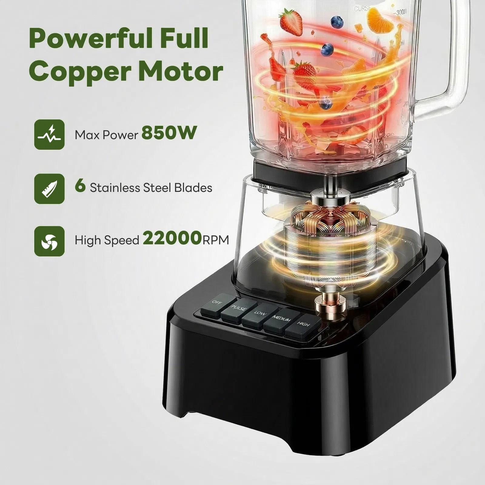 Professional ice cream blender, full-size household blender, equipped with a 54-ounce large-capacity glass cup photo 5
