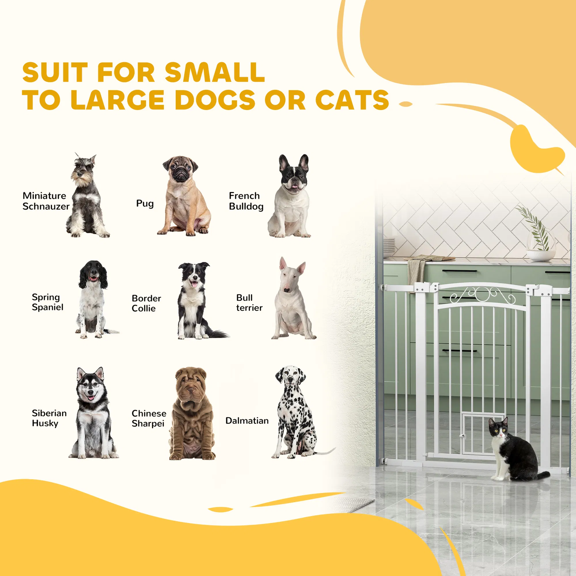 Dog Gate, Walk Through Pet Gate w/ Small Pet Door, Auto Close, for Doorways, House, Stair, 30"-41" W x 38" H photo 6