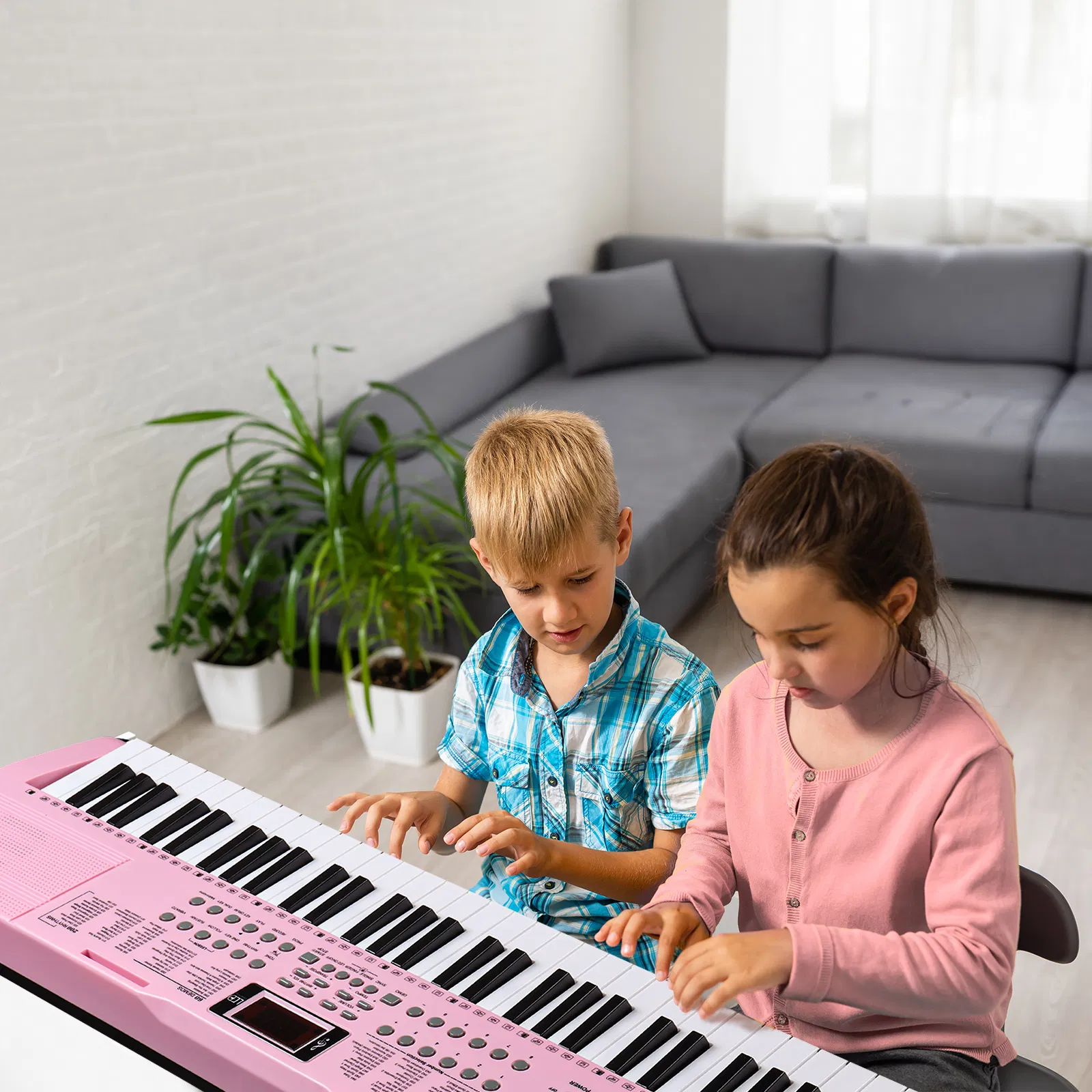 [Do Not Sell on Amazon]GEP-110 61 Key Lighting Keyboard with Piano Stand, Piano Bench, Built In Speakers, Headphone, Microphone, Music Rest, LED Screen, 3 Teaching Modes for Beginners photo 4