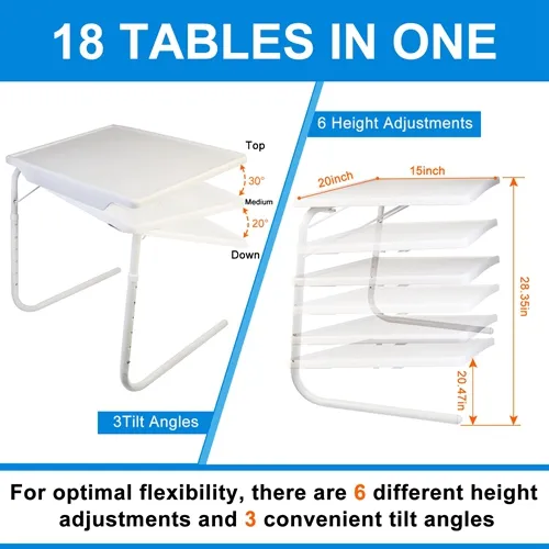 Foldable Tray Table Portable Sofa TV Tray 6 Heights 3 Angles Laptop Desk Adjustable Eating Dinner Coffee for Bed Dorm Home photo 3