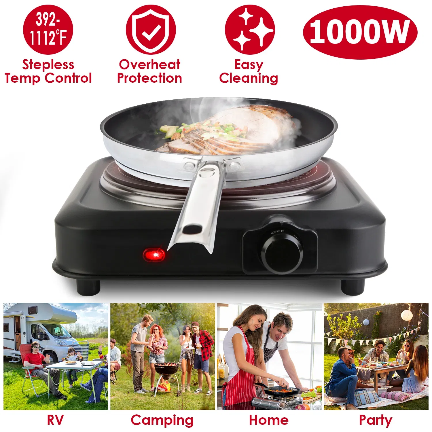 1200W Electric Infrared Single Burner Portable Heating Hot Plate Stove Countertop RV Hotplate with 7.5' Glass Cooktop Stepless Temperature Adjustments for Home RV Camp photo 1