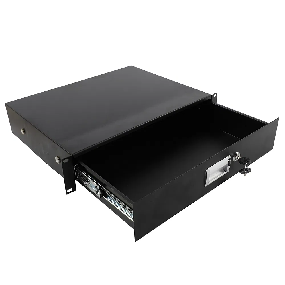 19" 2U Steel Plate DJ Drawer Equipment Cabinet with Keys Black photo 1