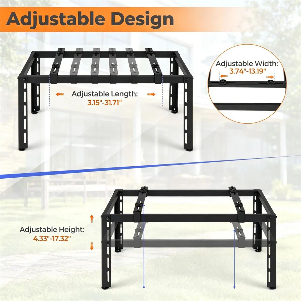 Adjustable Mini Split Ground Stand, 400 lbs Heavy Duty AC Condenser Stand for 900036000 BTU Ductless Heat Pump, Anti-Vibration Outdoor Support Bracket - Black photo 4