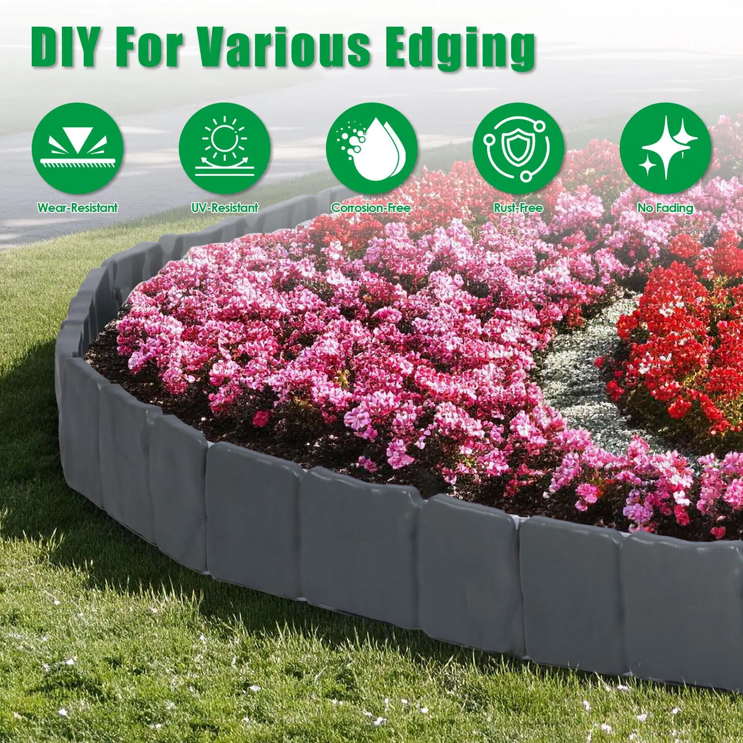 Flexible Cobblestone Landscape Edging, Weather Resistant PVC Garden Border Edging with Spikes & Shovel, Interlocking No Dig Lawn Edging for Yard Flower Bed Pathway photo 5