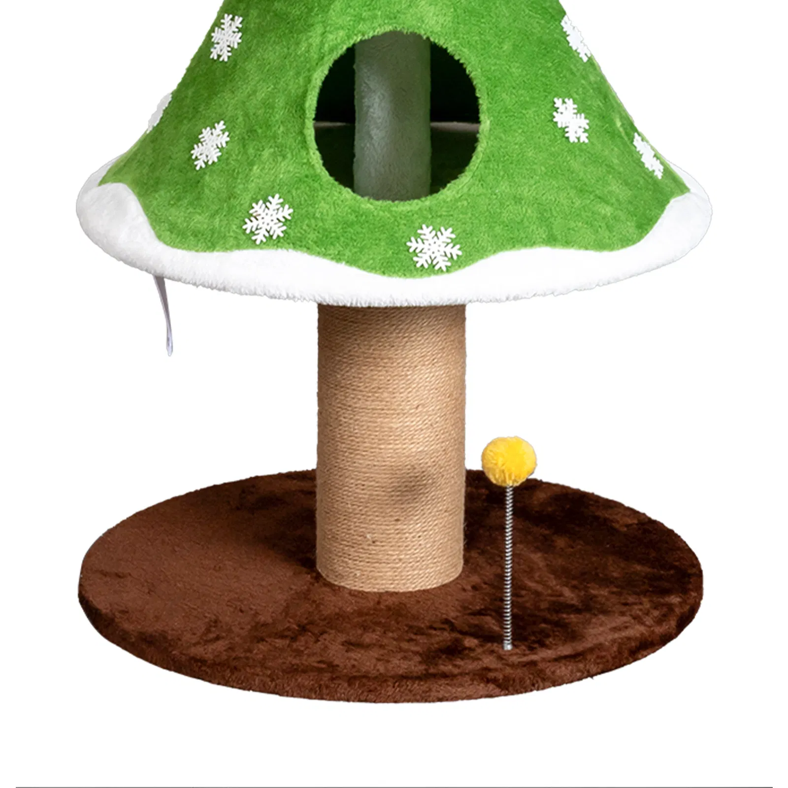 59in Large Tall Christmas Tree Cat Tower with 2 Cat Condos & Scratching Post, Soft Fleece Cat Tree with Teaser Toy & Sturdy Base & Built-in Openings for Indoor Cats, Green & White photo 5
