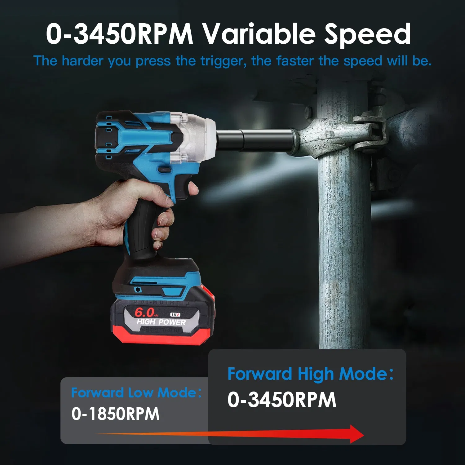 3-In-1 Cordless Electric Impact Wrench Drill Screwdriver with Brushless Motor Max 3450RPM Variable Speed 2Pcs 6.0Ah Batteries 3 Sockets 3 Screwdriver Bits 3 Drill Bits photo 5