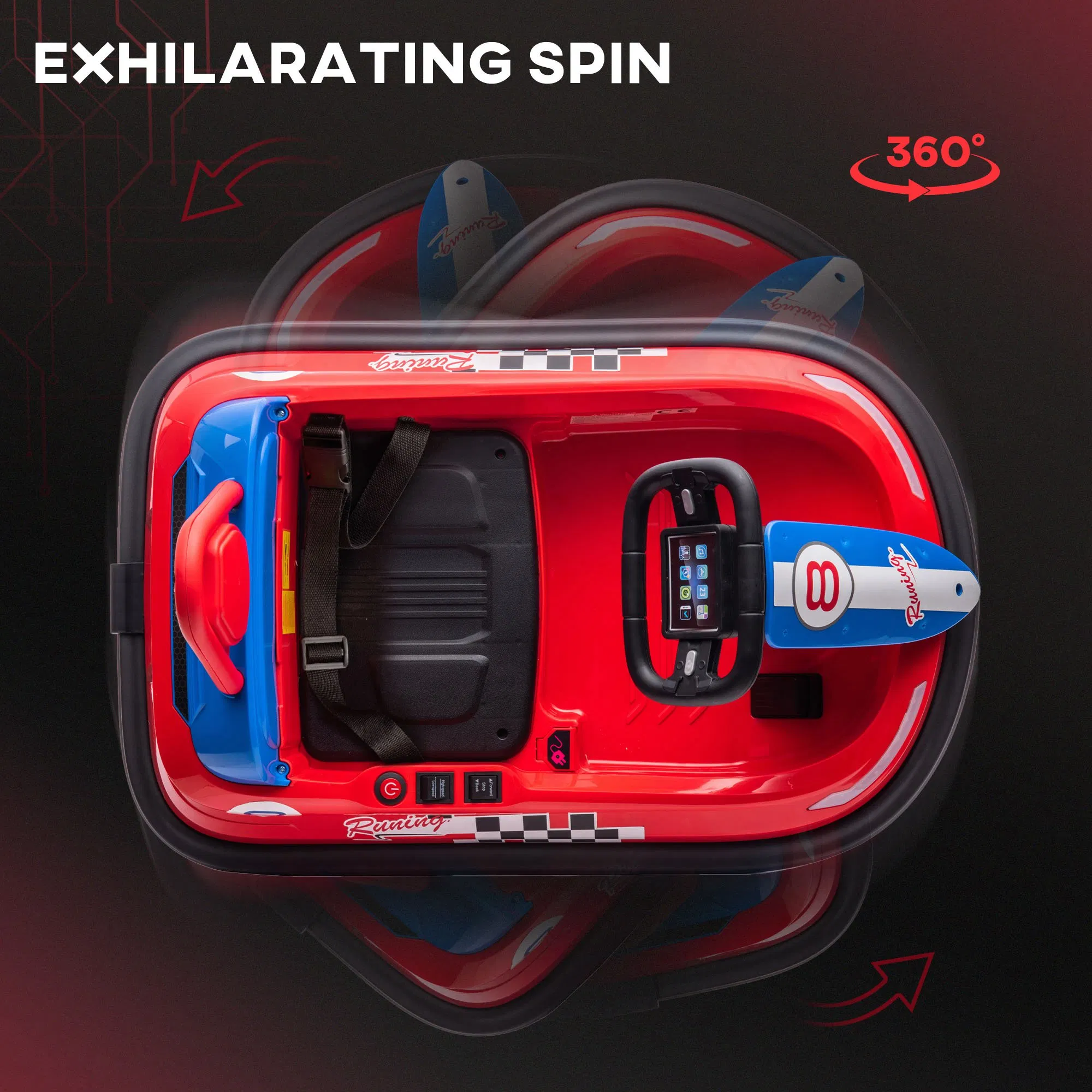 Kids Bumper Car, 6V 360° Rotation Electric Ride on Car, Twin Motors Battery Powered Toy with Music, Horn and Lights, Safety Belt, for Boys and Girls Aged 18-48 Months - Red photo 6