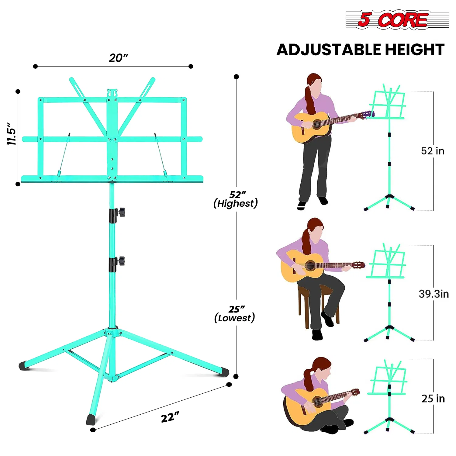 5 Core Music Stand Adjustable Desktop Book Stands Portable Sheet Holder All Metal Foldable Bookstand photo 3