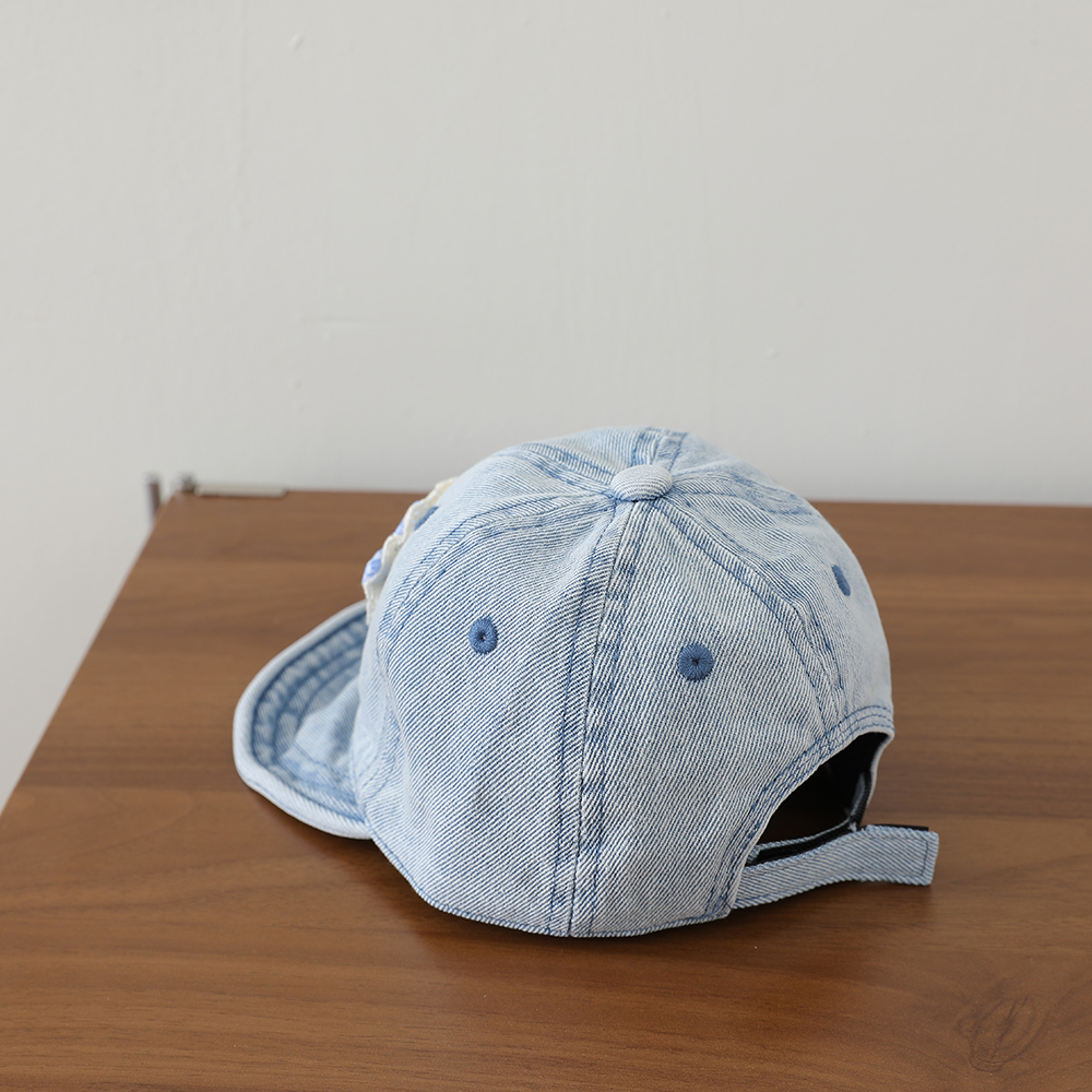 Sweet Style Patchwork Lettered Lace Edging Denim Kids Baseball Cap Washed And Antique Soft Brim Bow Tie Hat photo 3