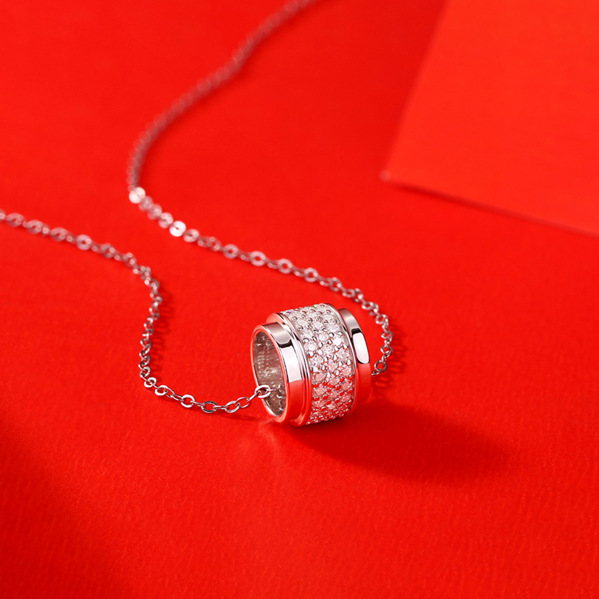 S925 Silver 2.9g Moissanite Barrel Necklace, 69pcs 1.3mm D VVS1, 40&5cm, GRA Certified photo 3