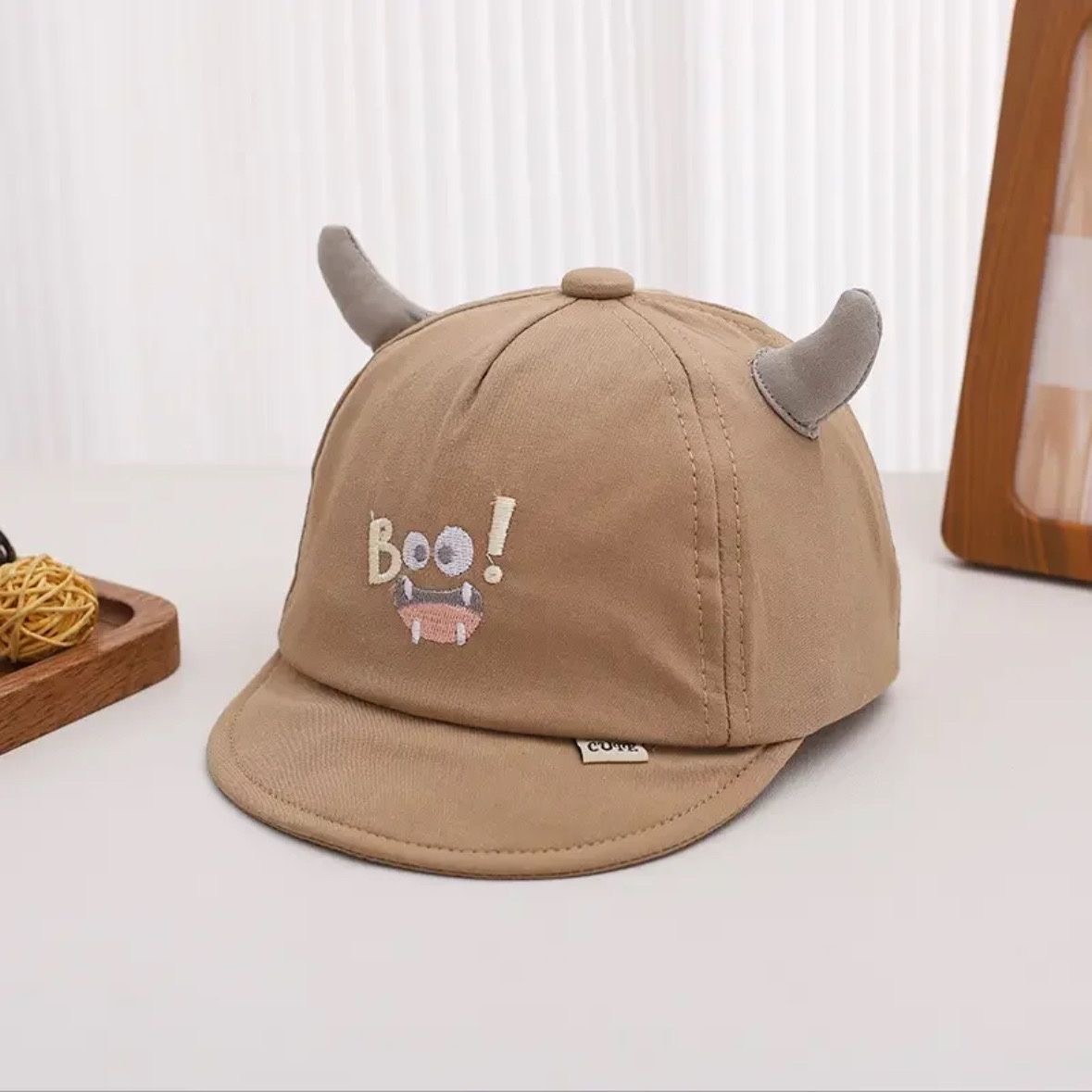 Summer Baby 3D Horned Monster Boo Monster Cute Expression Embroidered Soft Cute Kids' Style Baseball Cap Suitable For Daily Use photo 3