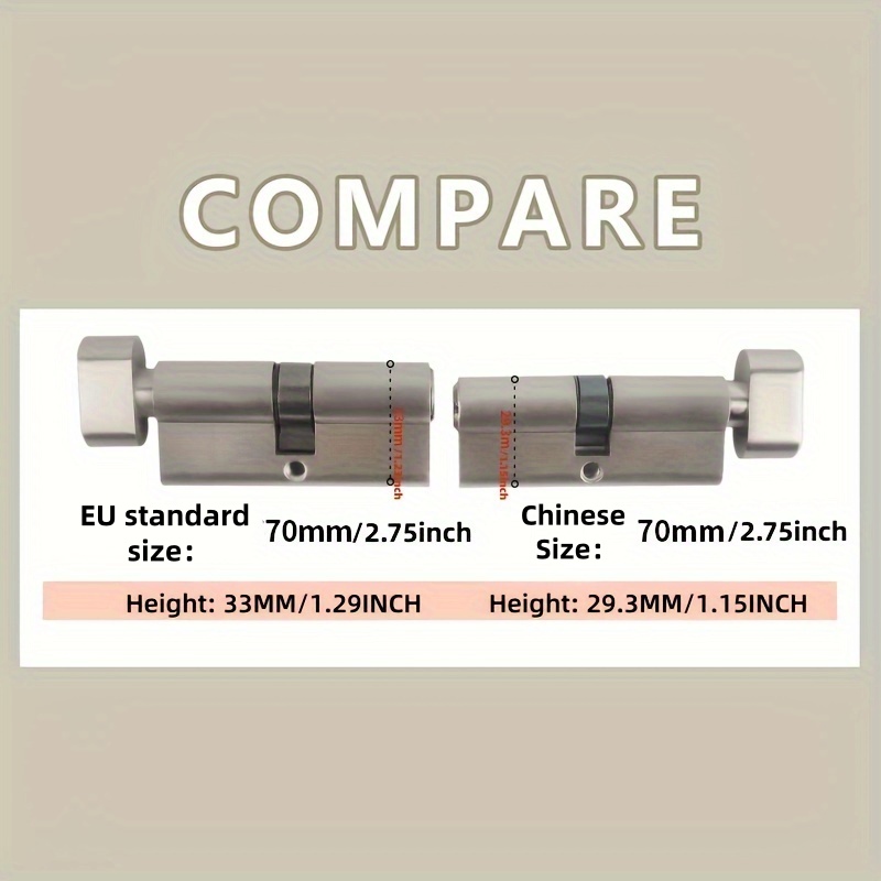 1 Piece Of European Standard Size, 70mm Length Knob Lock Cylinder, Lock Cylinder With 5 Keys, Suitable For Anti-Theft Doors, Office Doors, Stainless Steel Doors, Indoor Doors photo 2