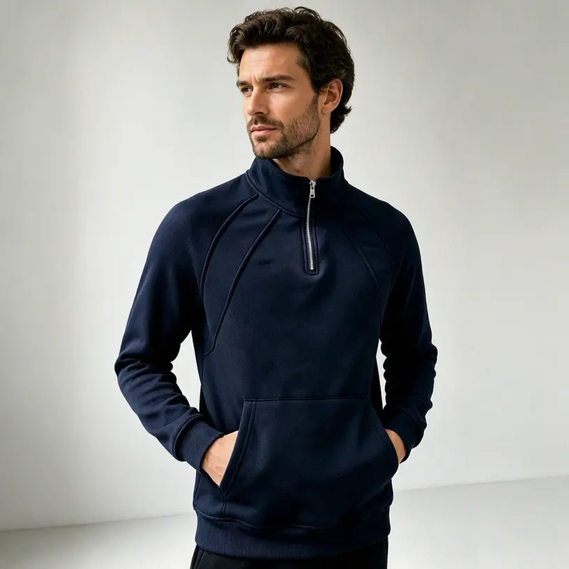 New Men's Fleece Zip Sweatshirt, Loose Stand Collar Sports Casual Outerwear photo 5
