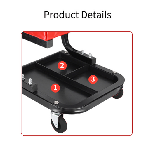Rolling Creeper Seat, Auto Workshop Mechanic Stool With 4x Swivel Wheels & Divided Tool Tray For Garage Car Repair Red 36x35x35cm photo 6