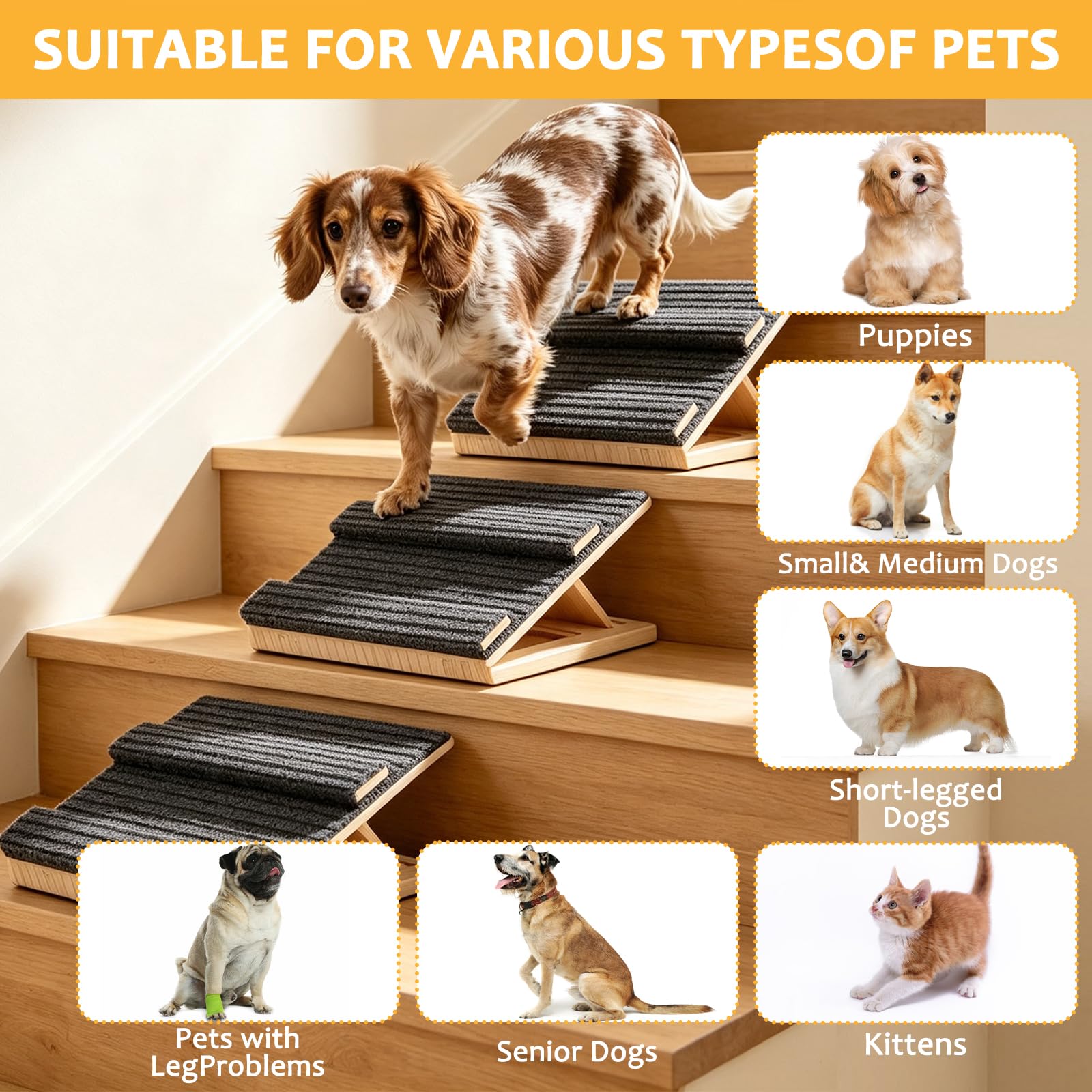 Adjustable Dog Ramp For Stairs With Traction Bars, Portable Pet Ramp For Small Dogs And Cats, Indoor Outdoor Mobility Support photo 3