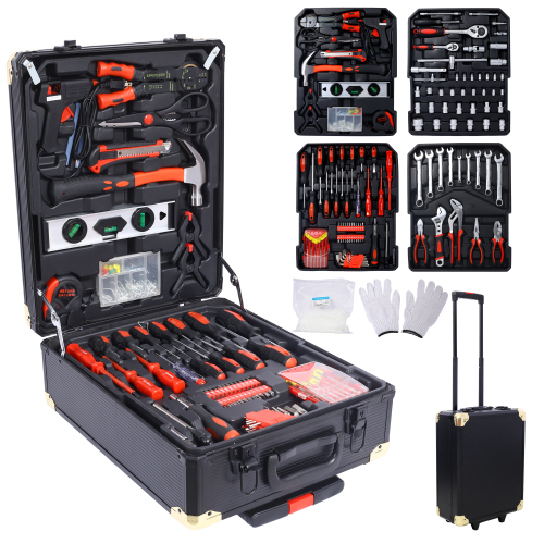 969pcs Home Repair Tool Set Kit For Men, Toolbox Storage Case With 4 Drawers, General Household Tool Kit With Rolling Tool Box, Tool Set Kit For Maintenance, Garden, Homeowner, Handyman -Black photo 1