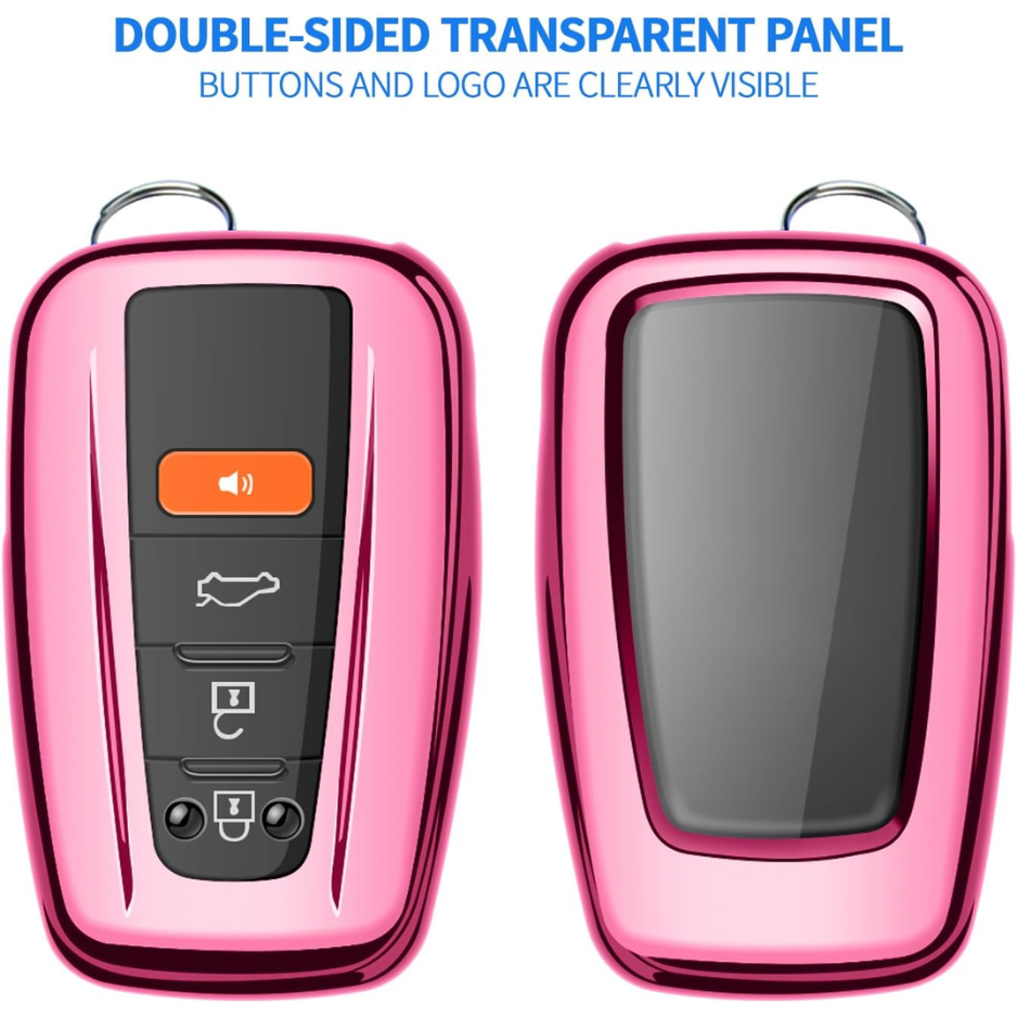Pink TPU Key Fob Cover With Keychain, Soft Key Shell Case For Toyota RAV4, Highlander, Corolla, Prius, Camry And Avalon photo 3