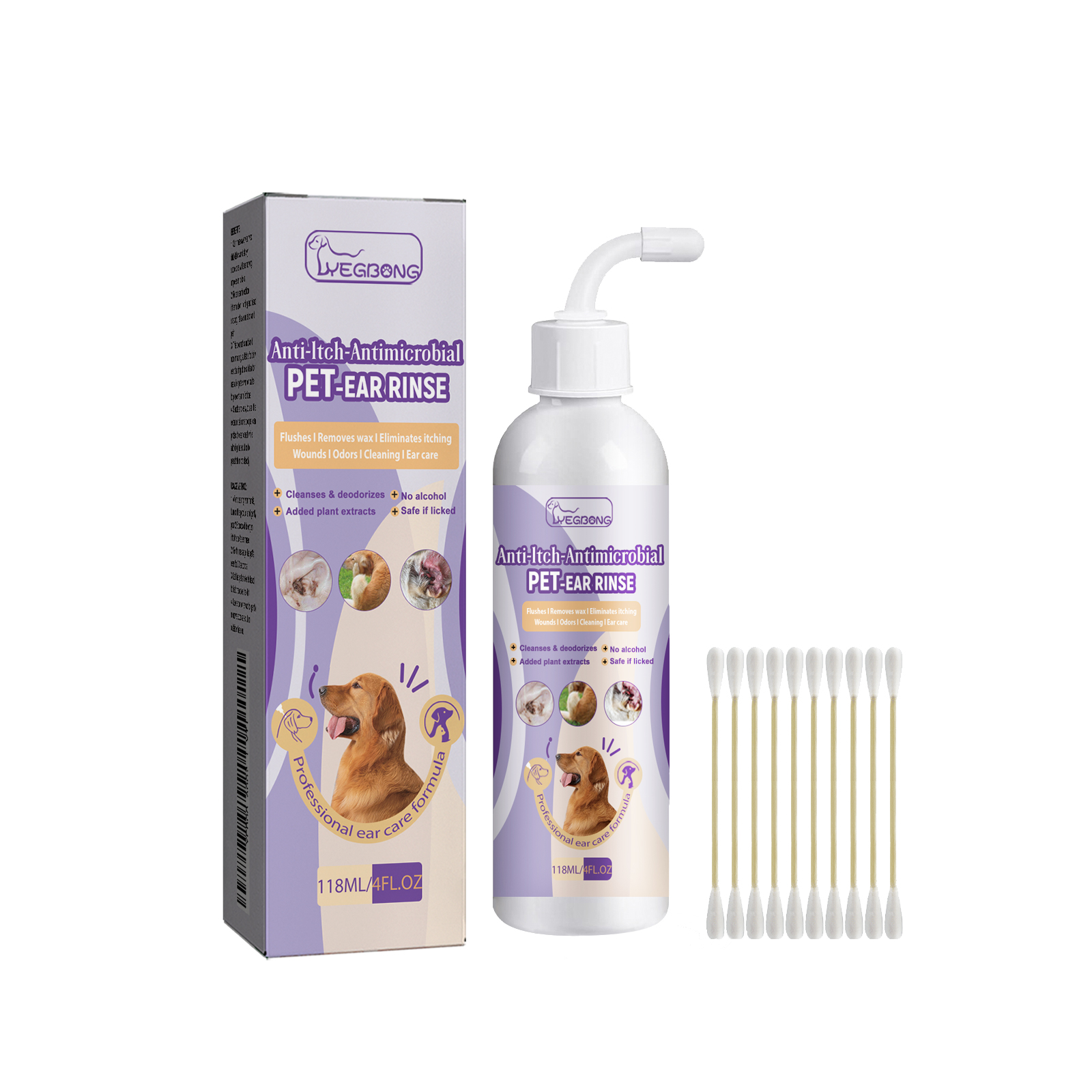 Pet Ear Cleanser 118ml 1box-10pcs 1bag Cotton Stick photo 1