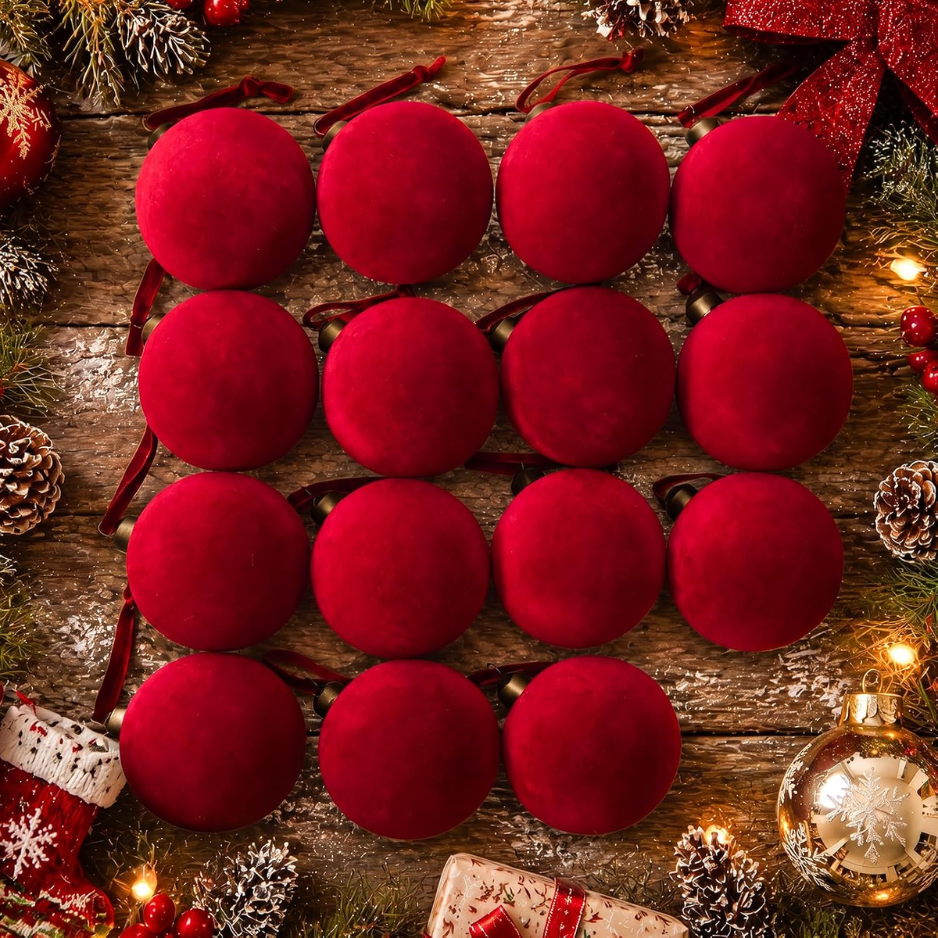 15 Pcs Red Velvet Christmas Decorations Balls, 2.65 Inch Christmas Ornaments For Xmas Tree Decor, Dark Red Flocked Ball For Family Holiday Party Valentines photo 1