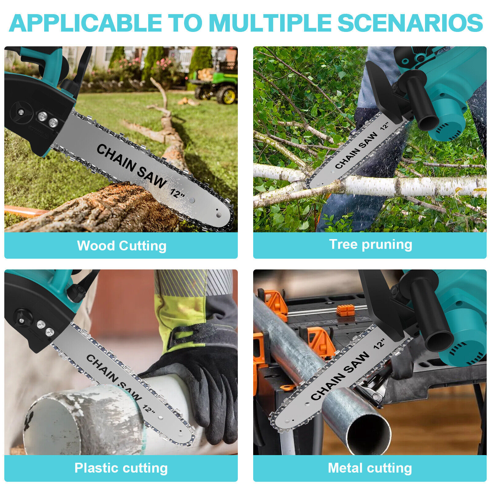 12in Chainsaw Cordless Electric Pruning Shears One-Handed Portable With 2Battery 1Charger Gloves 2Chains 1 Carry Box For Branch Wood Cutting Garden Tree Logging Trimming photo 8