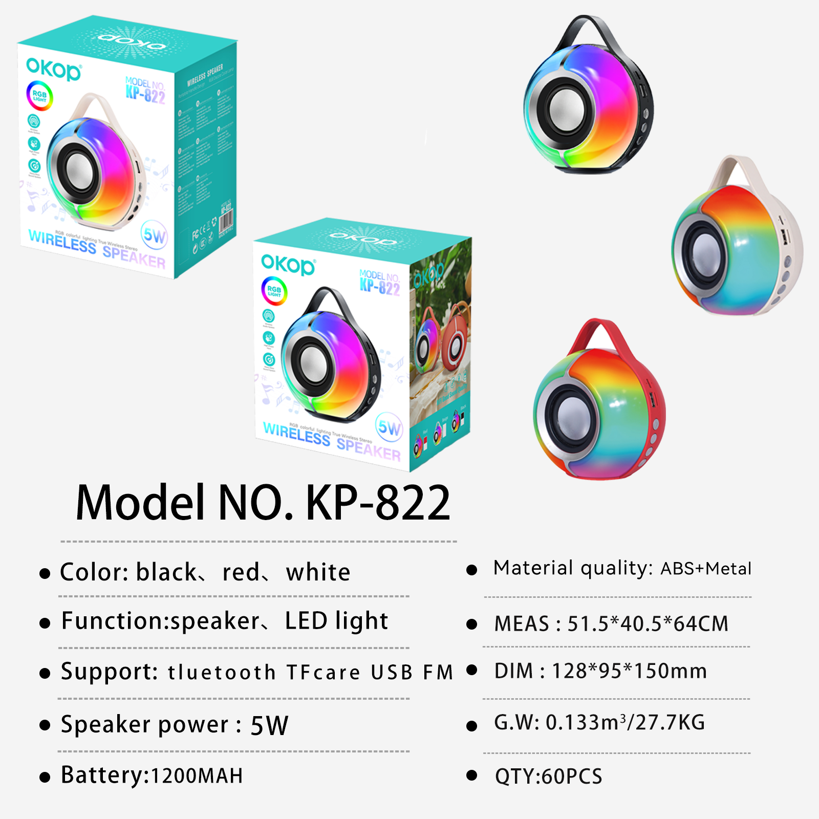 KP-822 Best-selling Wireless Bluetooth Speaker Featuring A Portable Handle Vibrant RGB Lighting And Long Battery Life Factory Stock Available For Outdoor Use photo 3