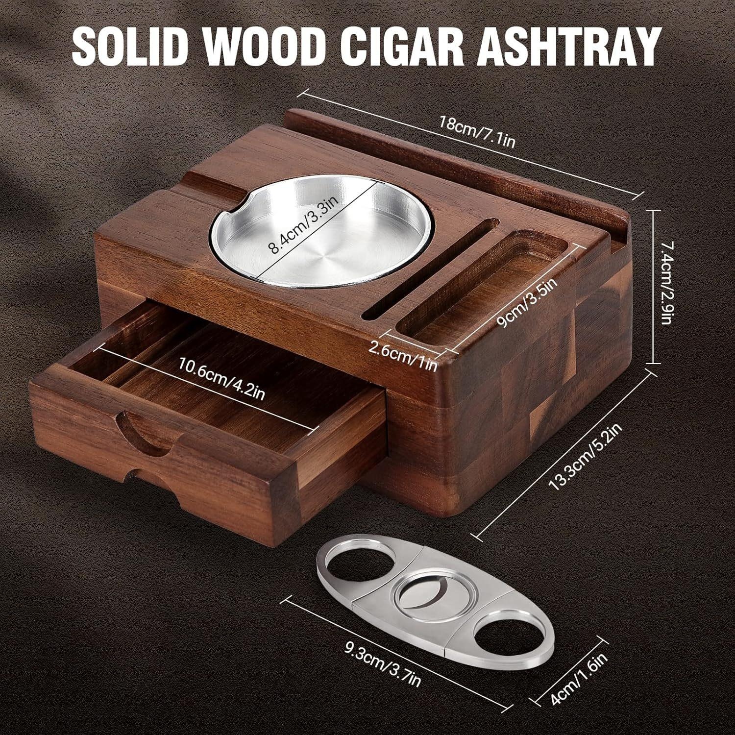 Cigar Ashtray - Wooden Ashtray With Cigar Cutter photo 1