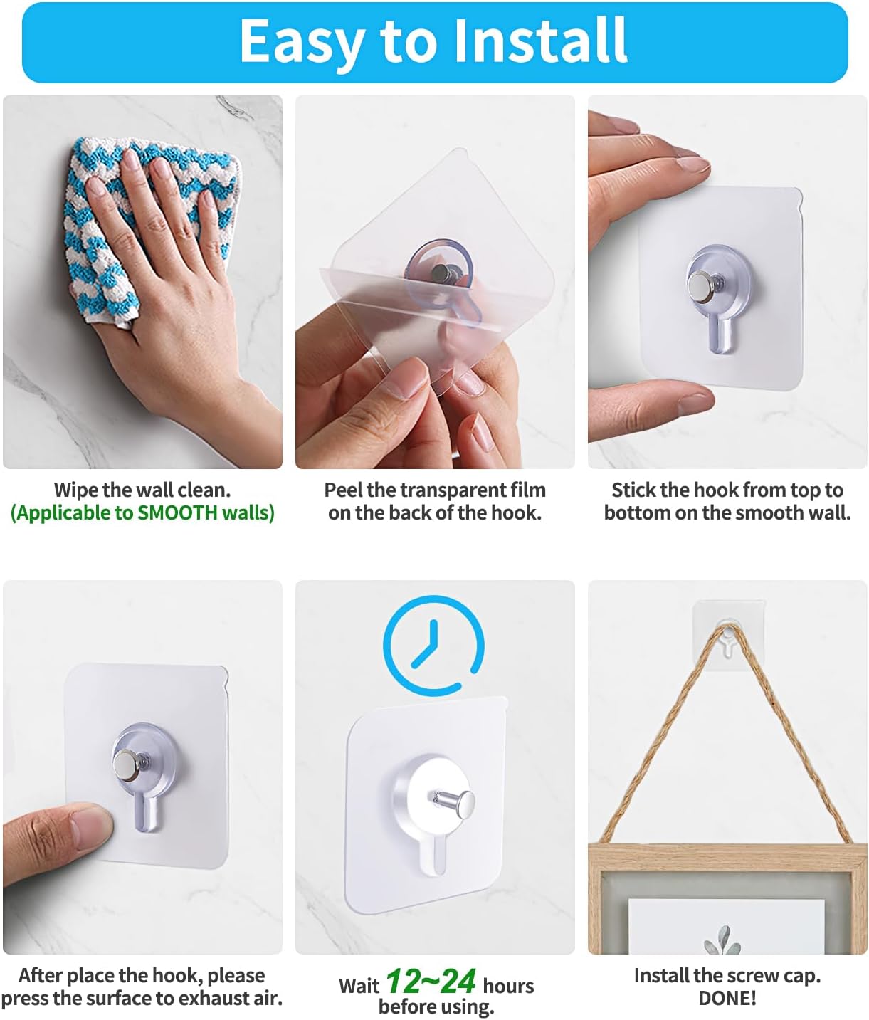 Adhesive Hooks For Wall,Wall Hangers Without Nails For Photos Frames,Utility Waterproof And Oil Resistant Hooks For Kitchen,Bathroom,Home And Office photo 5