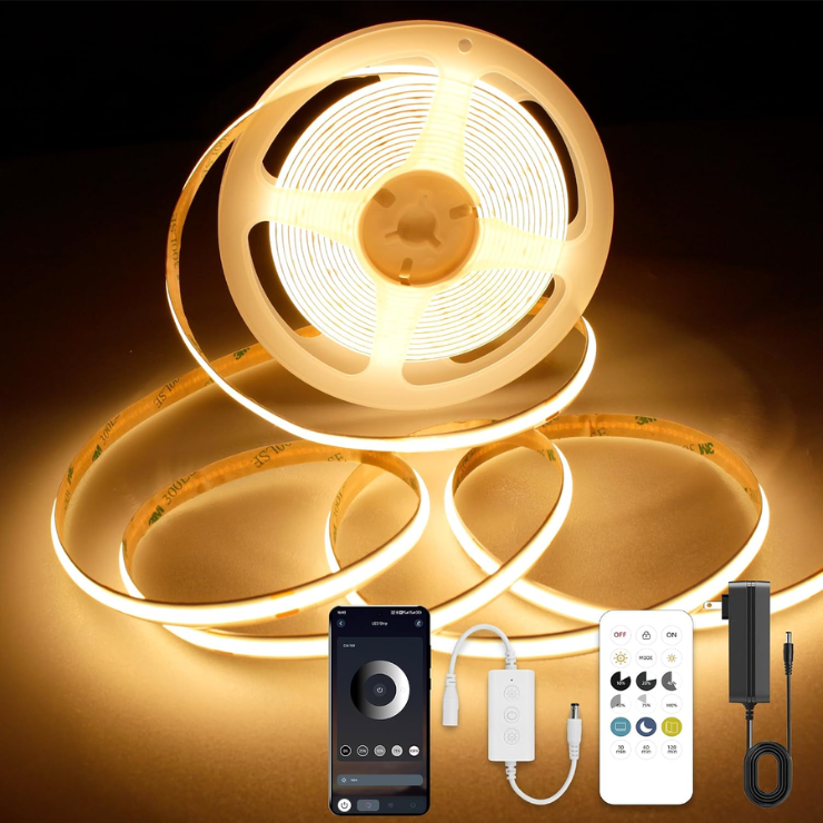 Smart COB LED Strip Lights, 24V Warm White 2700K Dimmable LED Light Strips, High Bright LED Tape Light With Power Supply And App Control LED Lights For TV,mirror, Kitchen Cabinet, Shelf photo 1
