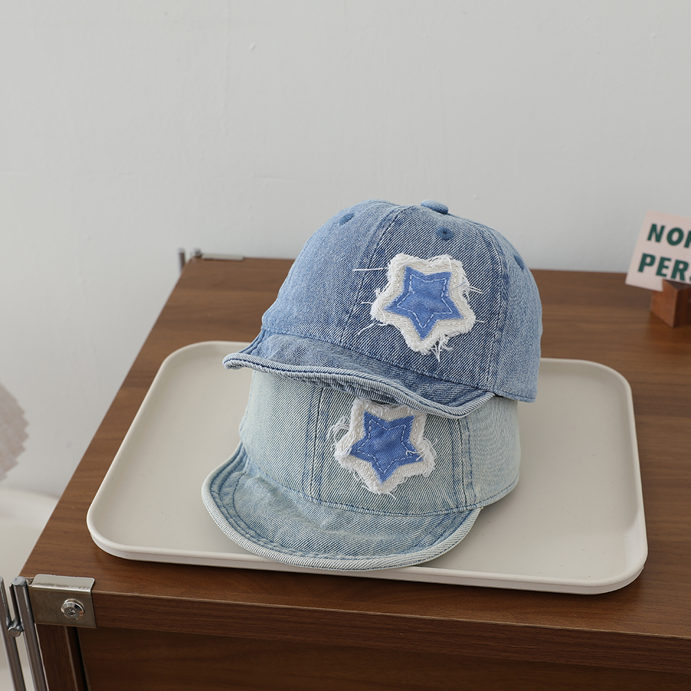 Ruffled Fabric Star Children's Denim Baseball Cap, Washed And Distressed Soft Brim Baby Beanie, Suitable For Outdoor Outings photo 4