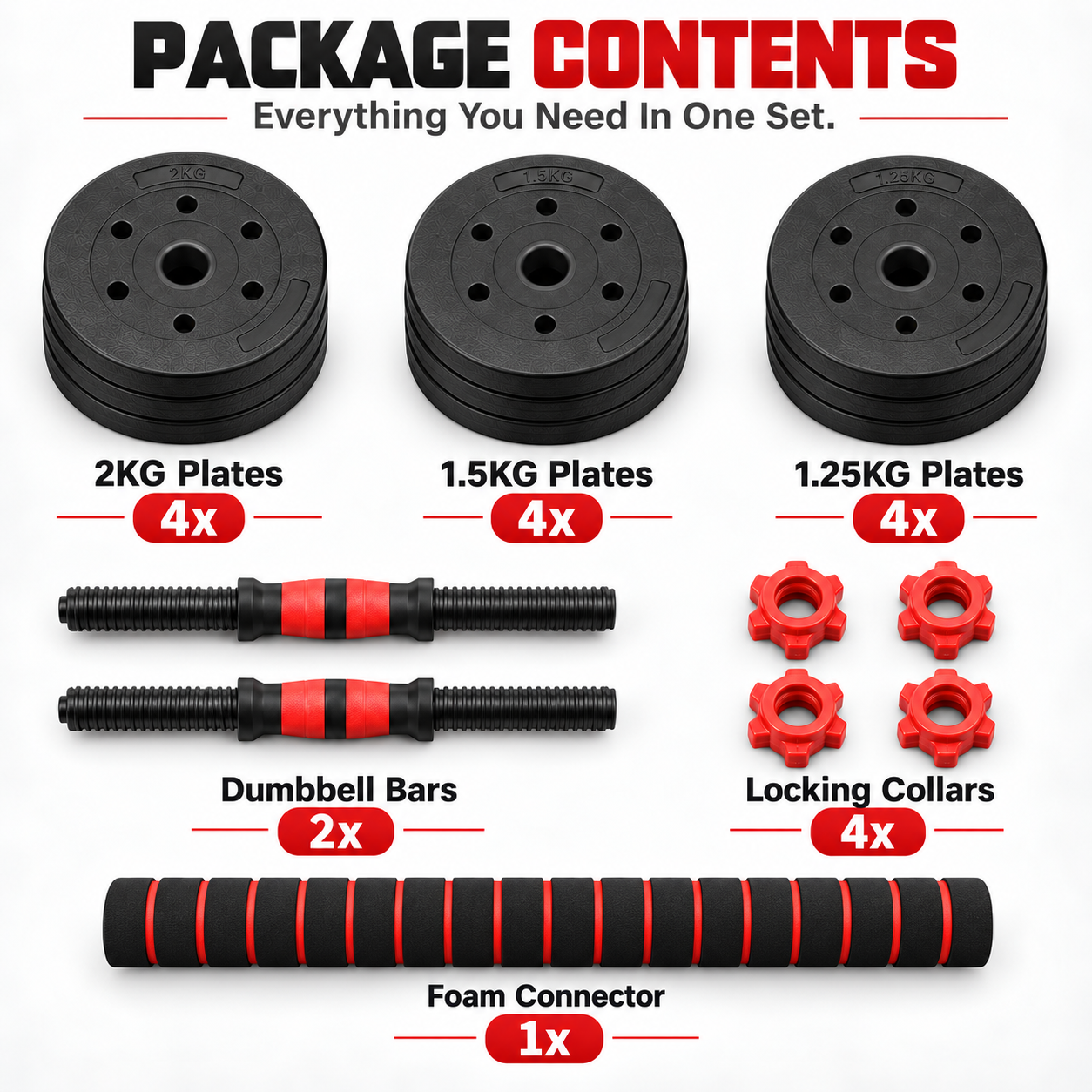 2-in-1 20KG Adjustable Dumbbell Set, Convertible Into A Barbell With Connector Bar photo 6