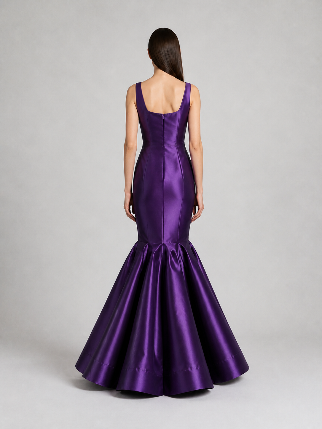 Deep Purple Satin Scoop-Neck Sleeveless Mermaid Evening Gown photo 3
