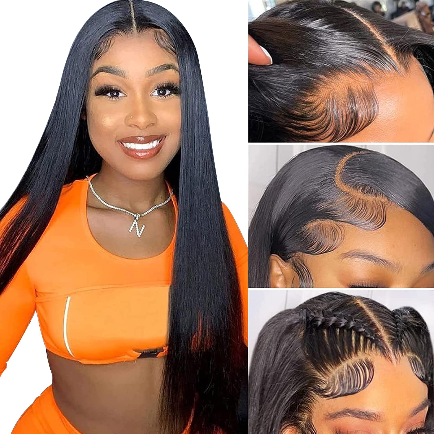 13x4 Straight Human Hair Lace Front Wig, Natural Color, Density photo 1