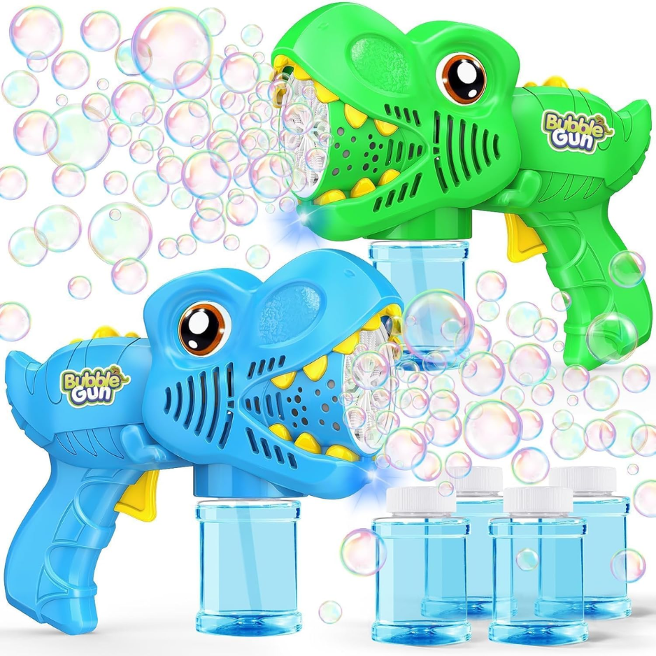 Kids Bubble Gun 2 Pack, Dino Bubble Machine For Boy Girl Toys Gift Automatic 13 Hole With 4 Solutions Bubbles Blower Maker Easter Basket Stuffers photo 1