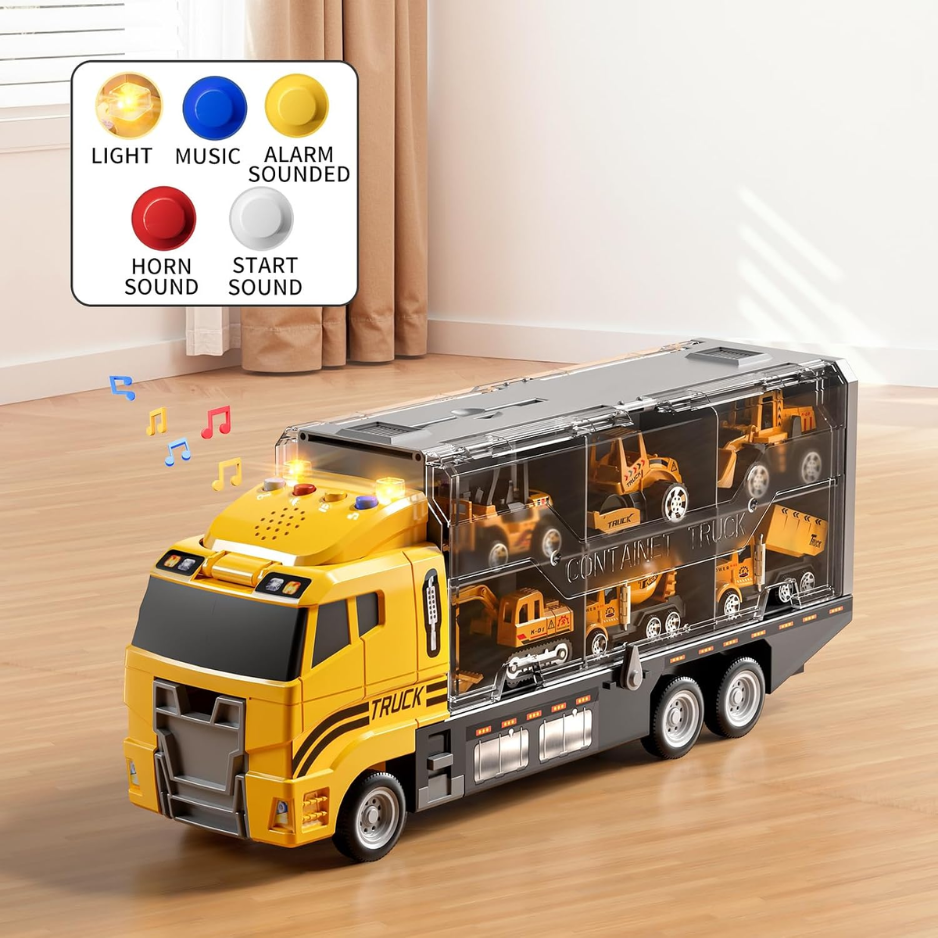 Construction Truck Toy Set For Kids, Die-Cast Toy Vehicles With Play Mat & Transport Carrier Truck, Pretend Play Toys For Boys Ages 3-8 photo 4