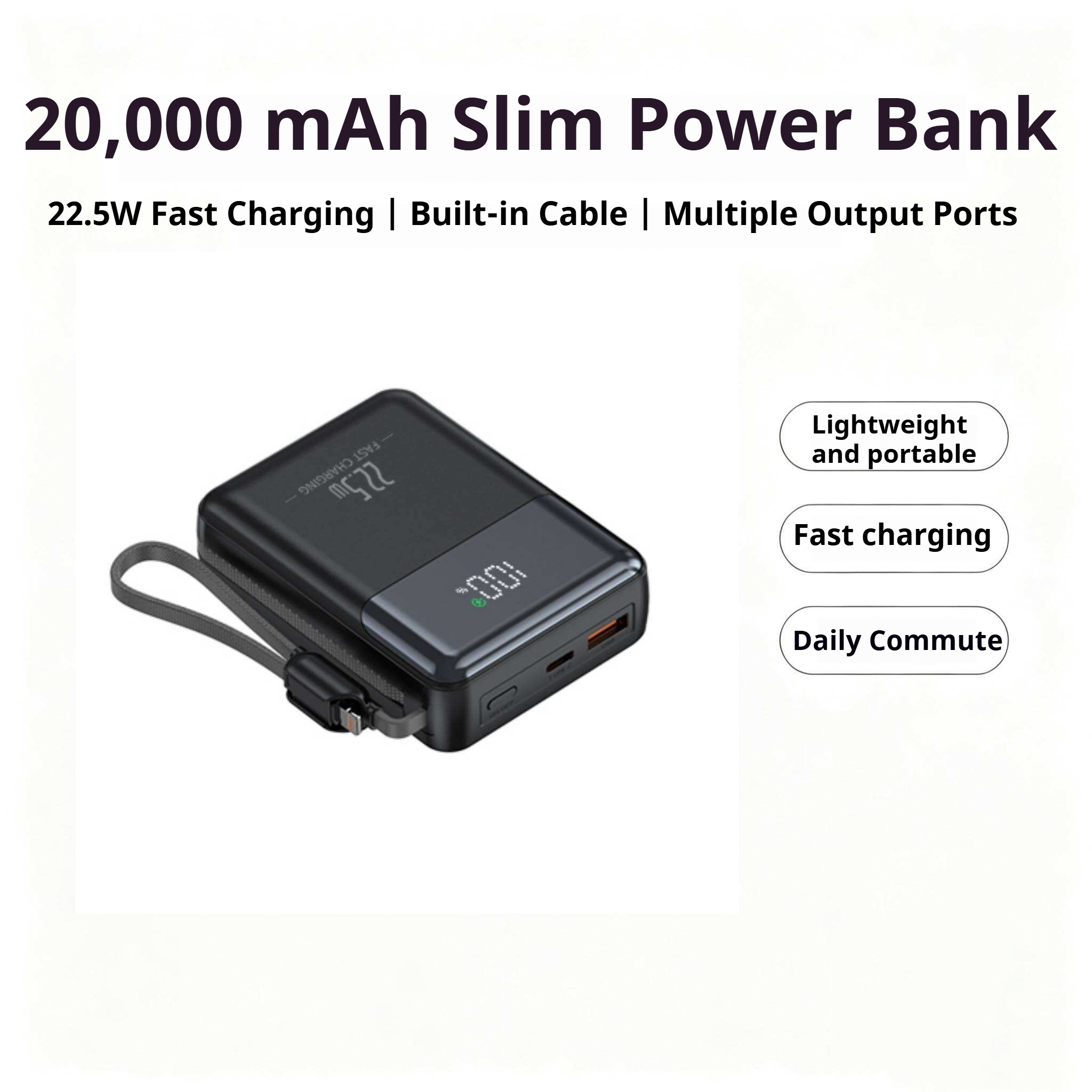 KP-726 Best-selling Power Bank 30,000mAh Fast Charging High Capacity Compact  Portable Digital Battery Display Factory Direct Stock photo 3