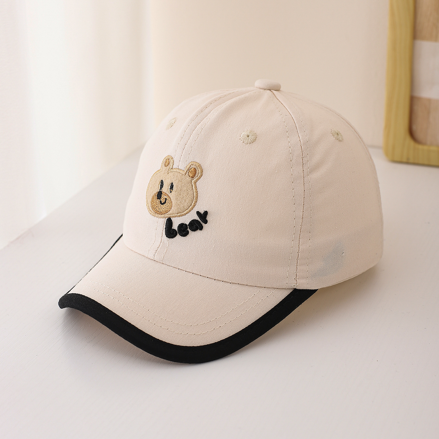 Children's Multi-color Edge-stitching Cartoon Bear Letter Embroidery Adjustable Cute And Versatile Baseball Cap Suitable For Going Out For Shopping photo 2