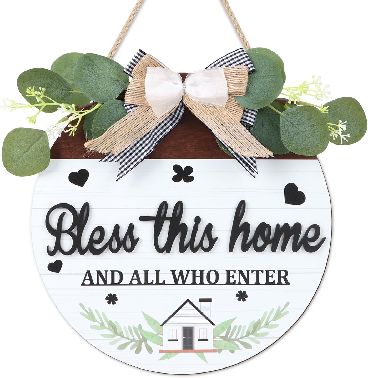 Bless This Home Wooden Sign, Rustic Farmhouse Hanging Plaque For Front Door, Entryway, Porch And Wall Decor photo 1