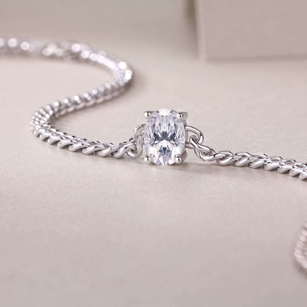 S925 Silver 1ct Oval Moissanite Bracelet, 4.7g 16&5cm Adjustable Cuban Link, D VVS1 GRA photo 5
