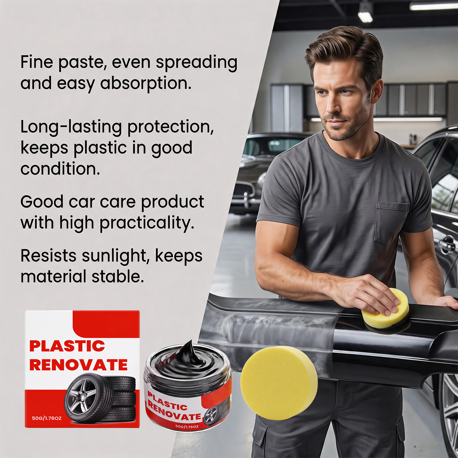 Plastic Restorer Cream, Car Trim Polish & Gloss Coating For Interior Exterior Plastic Parts photo 7
