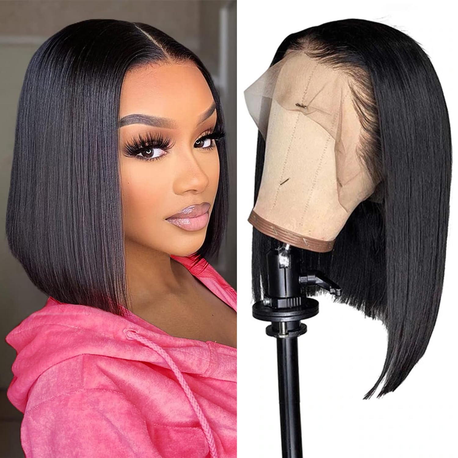 13x4x4 Straight Bob Human Hair Lace Front Wig, Natural Color,Density, 16 Inches photo 5