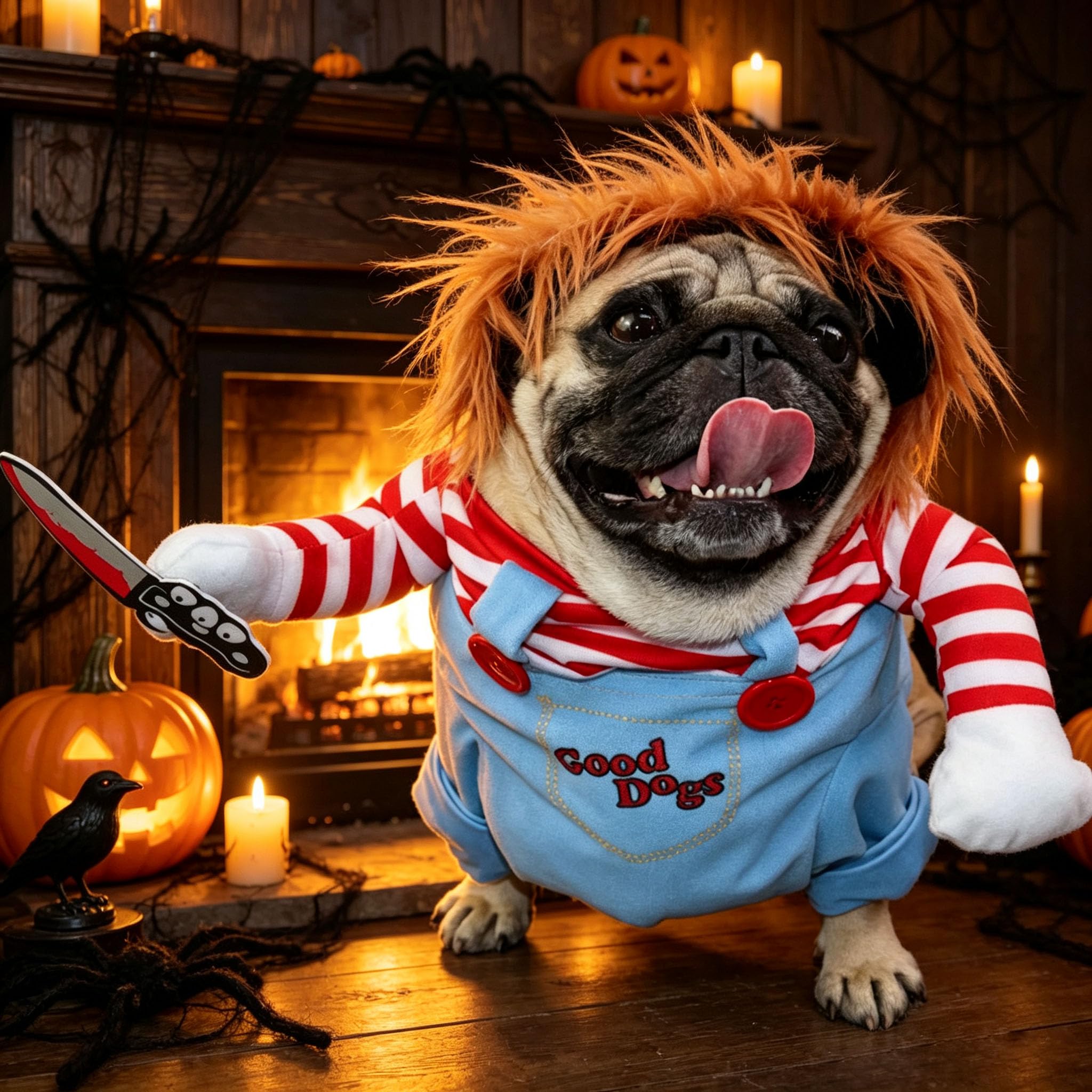 Dog Halloween Costumes, Funny Dog Killer Doll Costume With Wig And Knife, Adjustable Pet Halloween Cosplay Costume For Small Medium Large X-Large Dogs photo 2