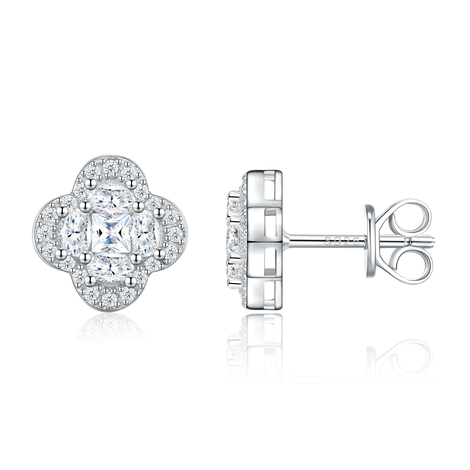 S925 Silver 2.5g Platinum Plated D VVS1 Moissanite Flower Cluster Stud Earrings, Pair, GRA Certified Gift Box photo 5