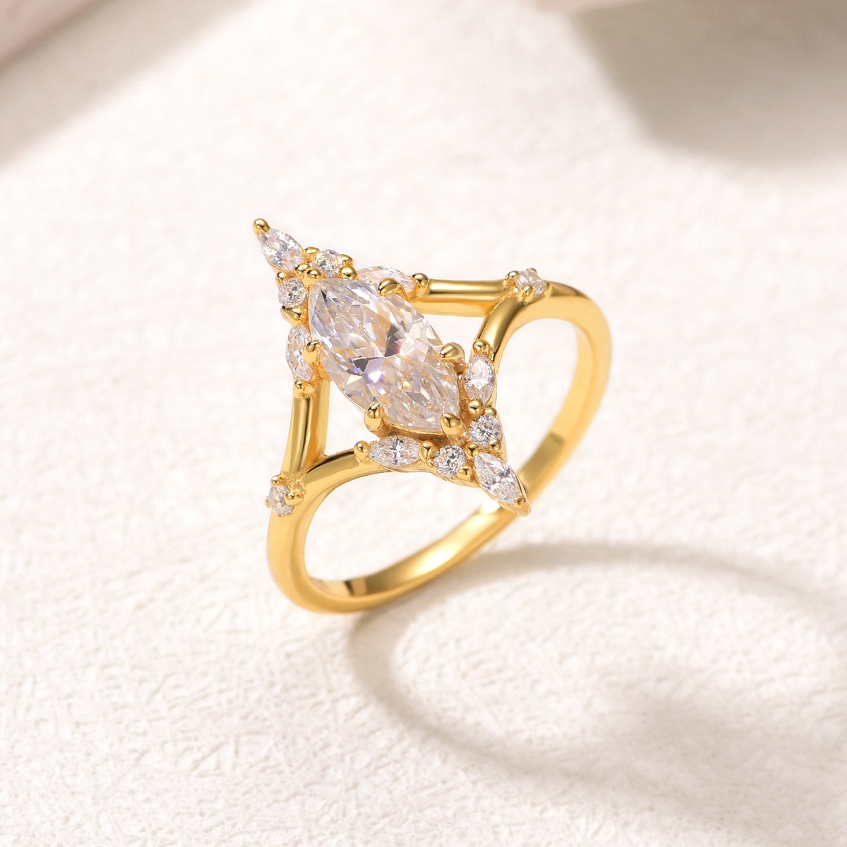 S925 Silver 2.8g Marquise Moissanite Ring, 5x10mm D VVS1 Cluster Setting, GRA Certified US 6-9 photo 6