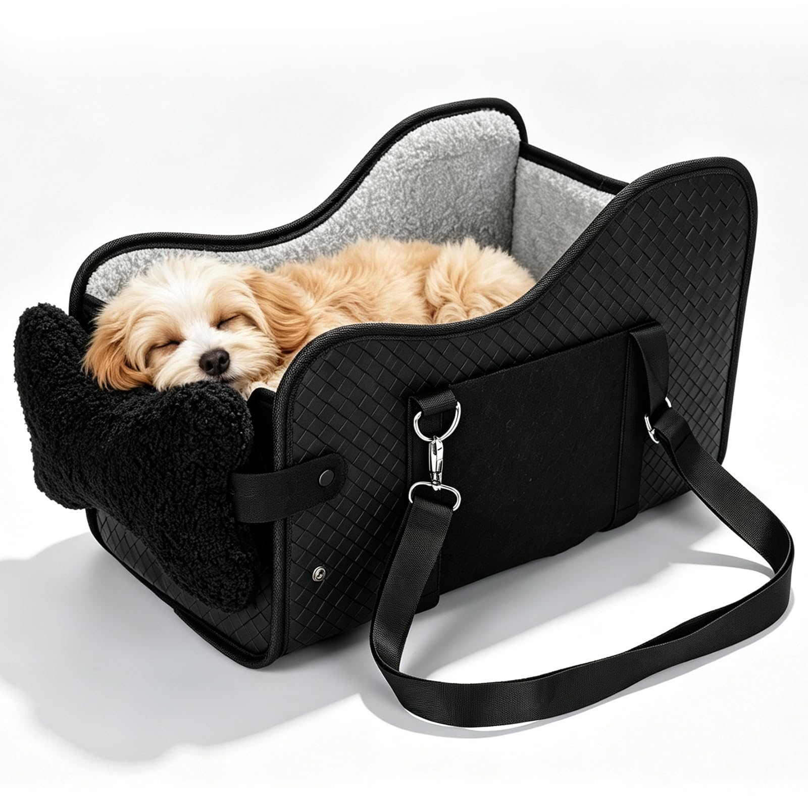 Center Console Dog Car Seat For Small Dogs, Dog Booster Seat To 15lbs Portable Puppy Car Seat With Adjustable Straps, Storage Pocket, Anti-Collapse, Washable Reversible Seat Cushion Black photo 8