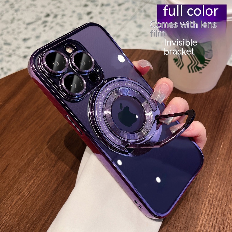 Iphone15 Pull Rod Magnetic Suction Phone Case Electroplating 14 Invisible Bracket 13ProMax Transparent Soft Cover photo 8