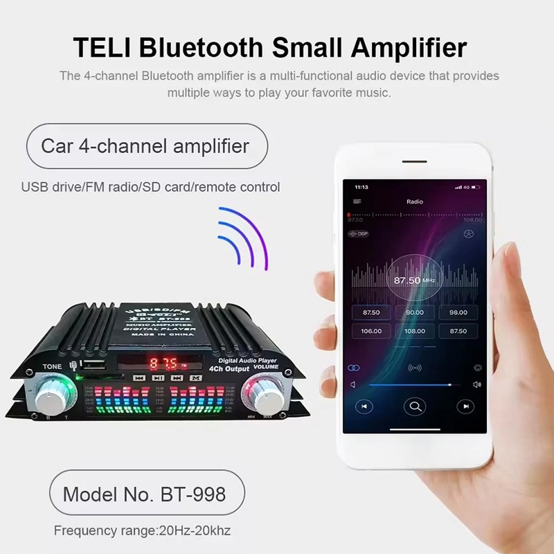 1600W Digital Power Amplifier Bluetooth Stereo HiFi Audio 4CH USB SD FM Remote photo 7