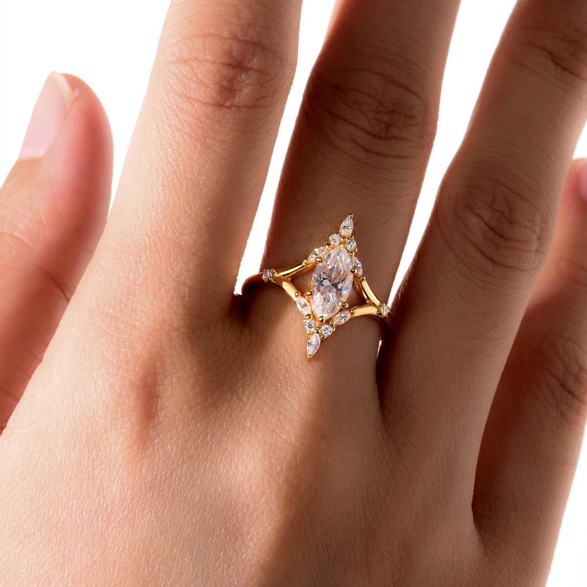 S925 Silver 2.8g Marquise Moissanite Ring, 5x10mm D VVS1 Cluster Setting, GRA Certified US 6-9 photo 2