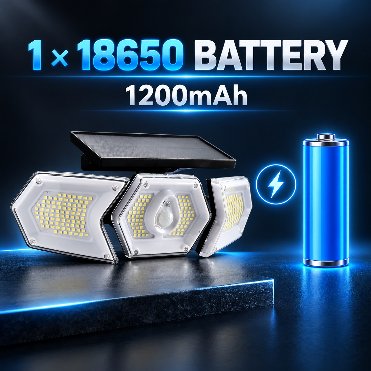 Solar Powered Rechargeable Motion Sensor LED Work Light 1200mAh For Auto W774A Battery Street 1x photo 3